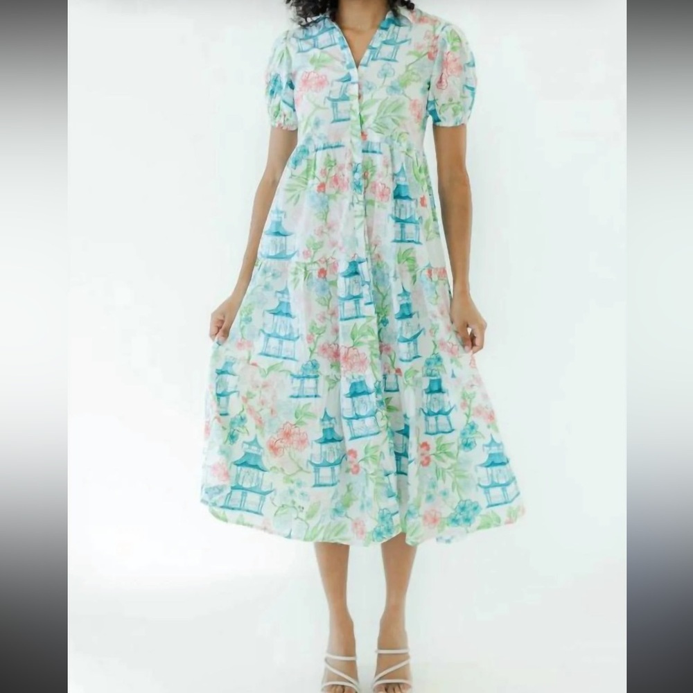 Marigold Tatum Dress In Emerald Pagoda In Multi Size XS